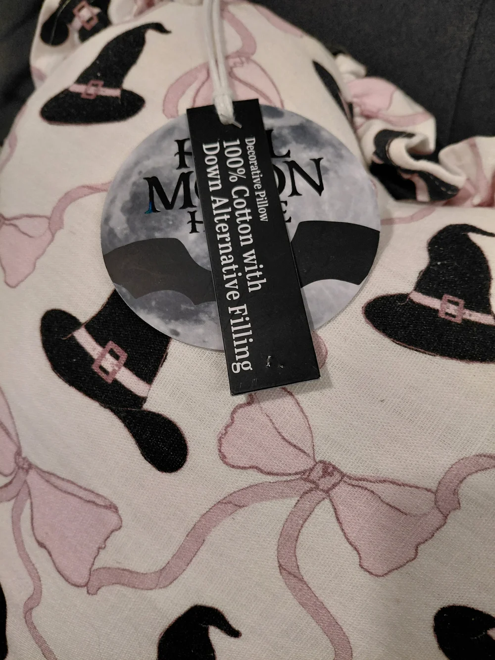 Heart Shaped Witch Hat Print Pillow - Pink & Black